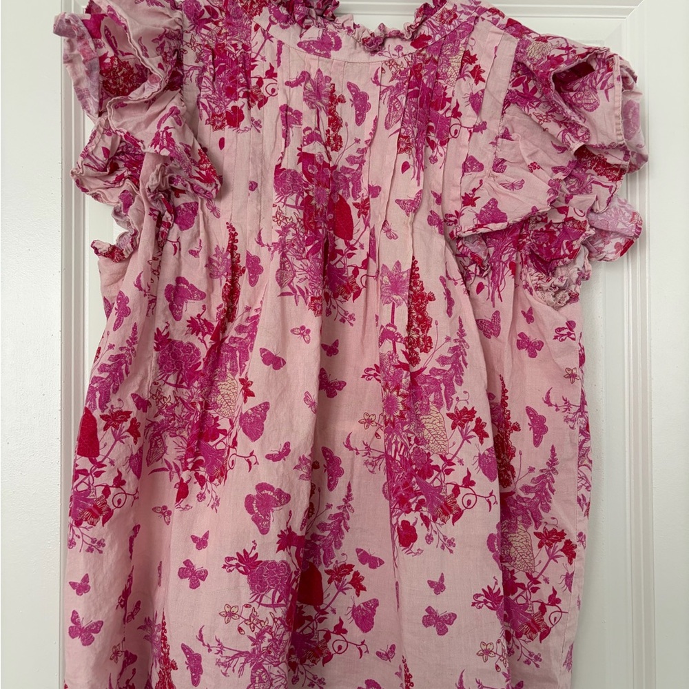 Pink Floral Ruffle Blouse